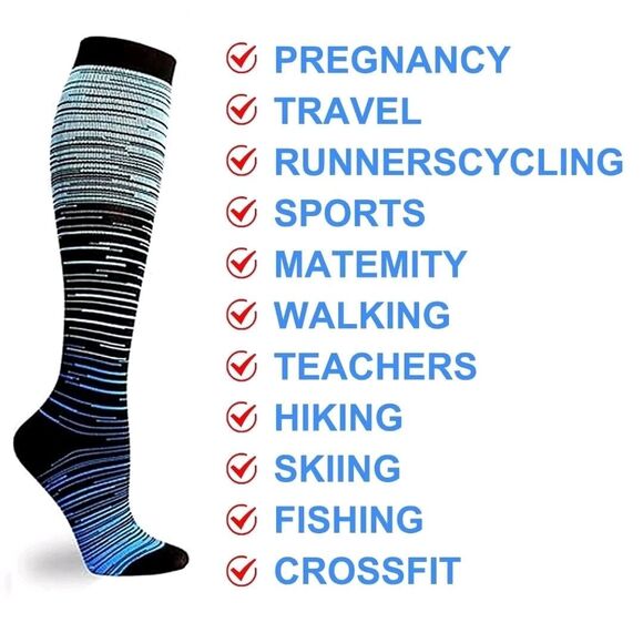 Set of 2 Full Length Knee High Striped Compression Socks New Package YELLOW RED - Picture 3 of 5